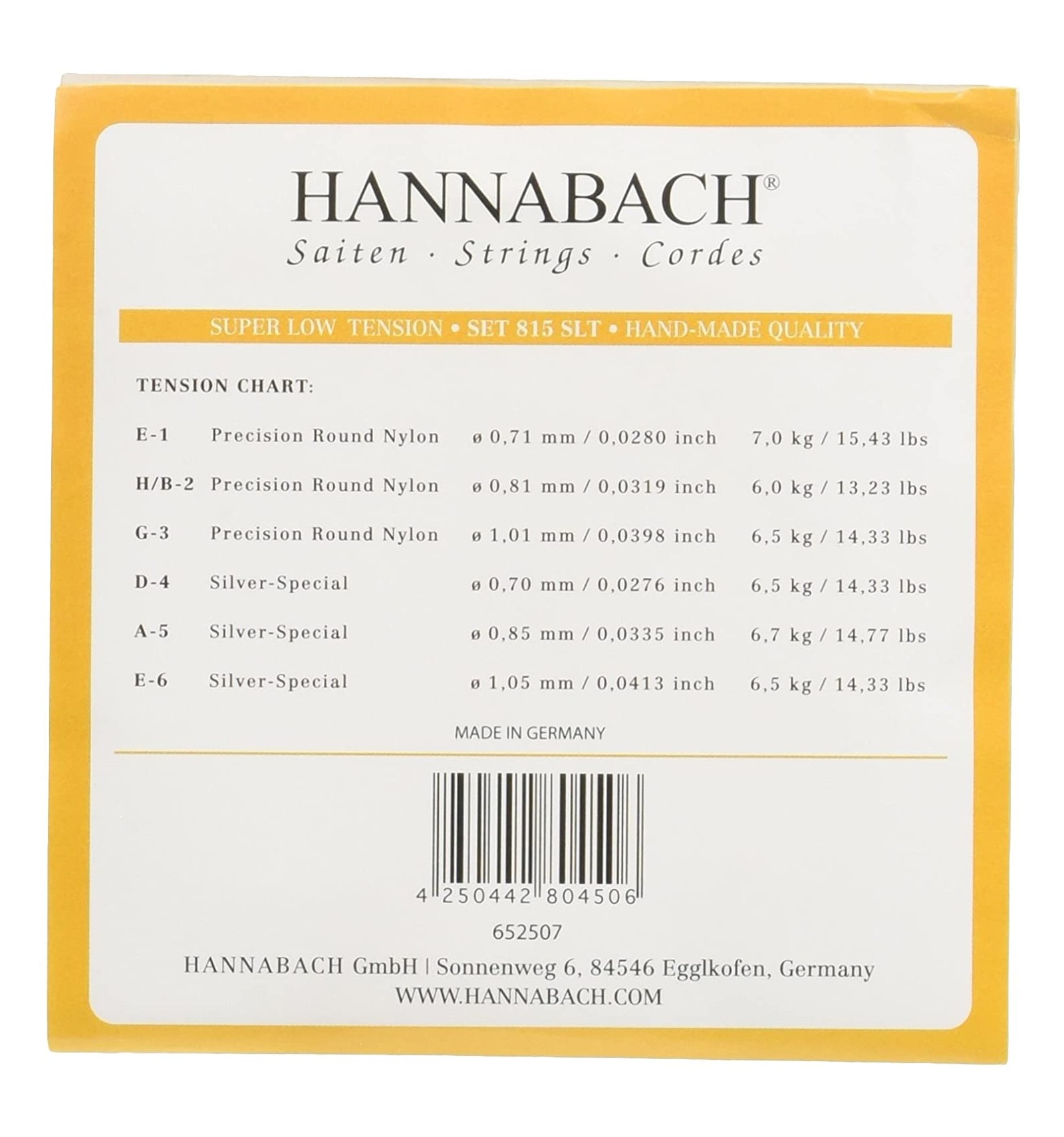 Струны для классической гитары Hannabach 815SLT Yellow SILVER SPECIAL