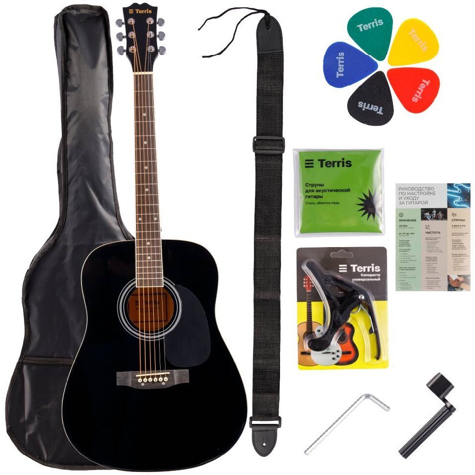 Акустическая гитара комплект TERRIS TD-041 BK Starter Pack