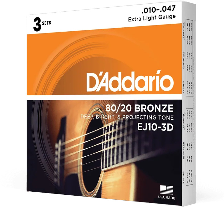 Струны для акустической гитары D'Addario EJ10-3D
