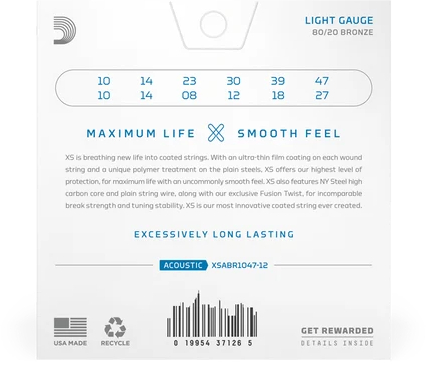 Струны для 12-струнной гитары D'Addario XSABR1047-12