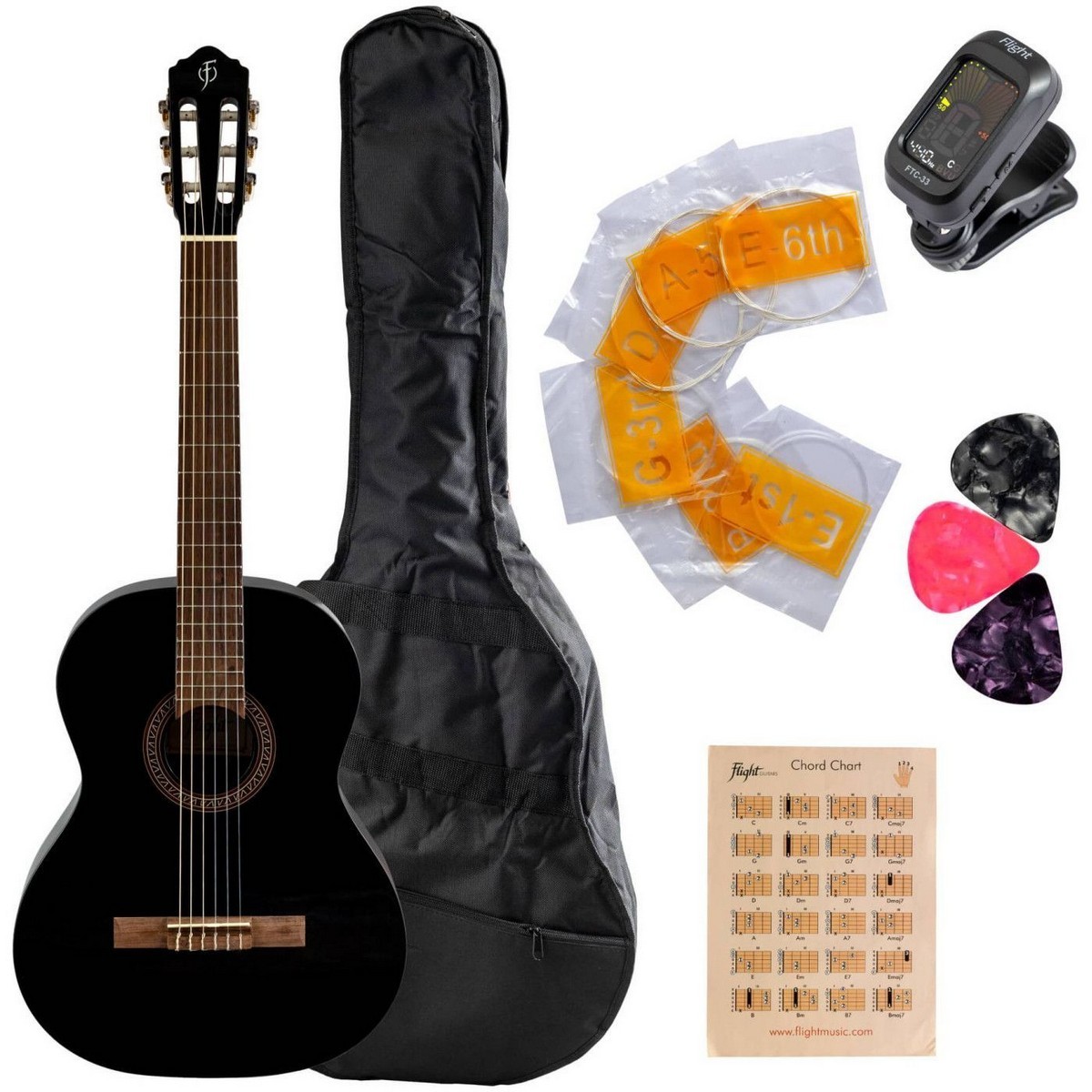Классическая гитара FLIGHT C-120 BK PACK