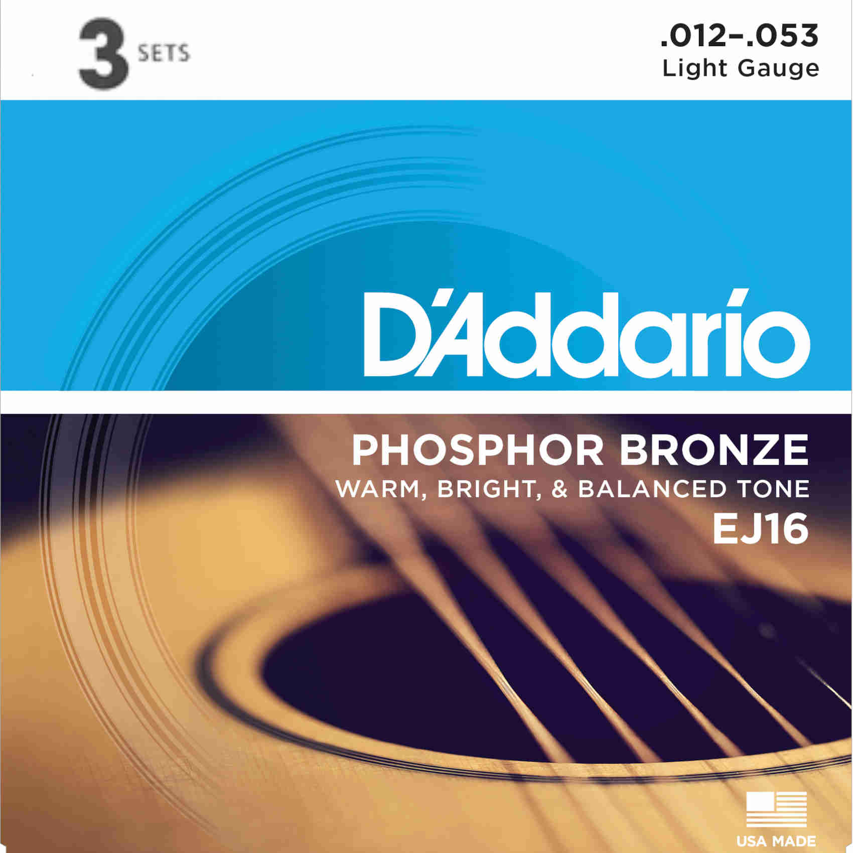Струны для акустической гитары D'Addario EJ16-3D